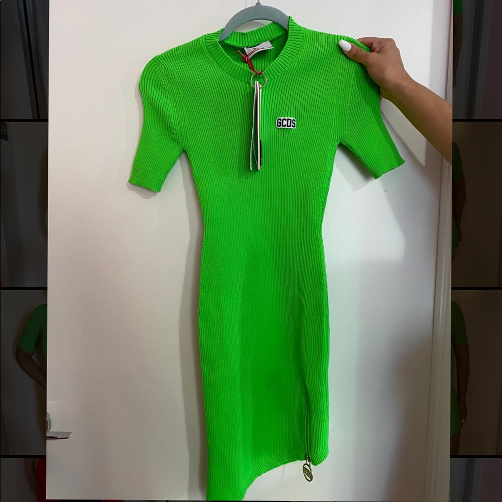 NEW GCDS Green Fluorescent Asymmetrical Dress